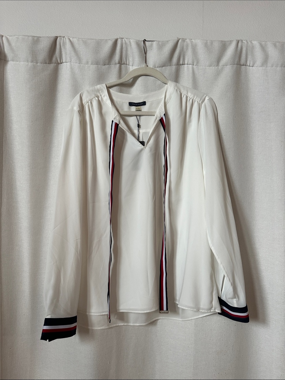 Tommy Hilfiger Cream Long sleeve Tie Front Women's Shirt XL NWT